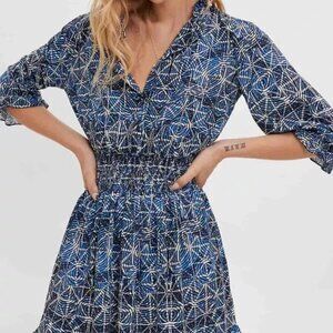 Maje Printed Viscose Dress With Smocking Size 36 US XS / S